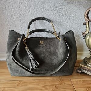 House of Harlow 1960 Gray Suede Tote with Tassel